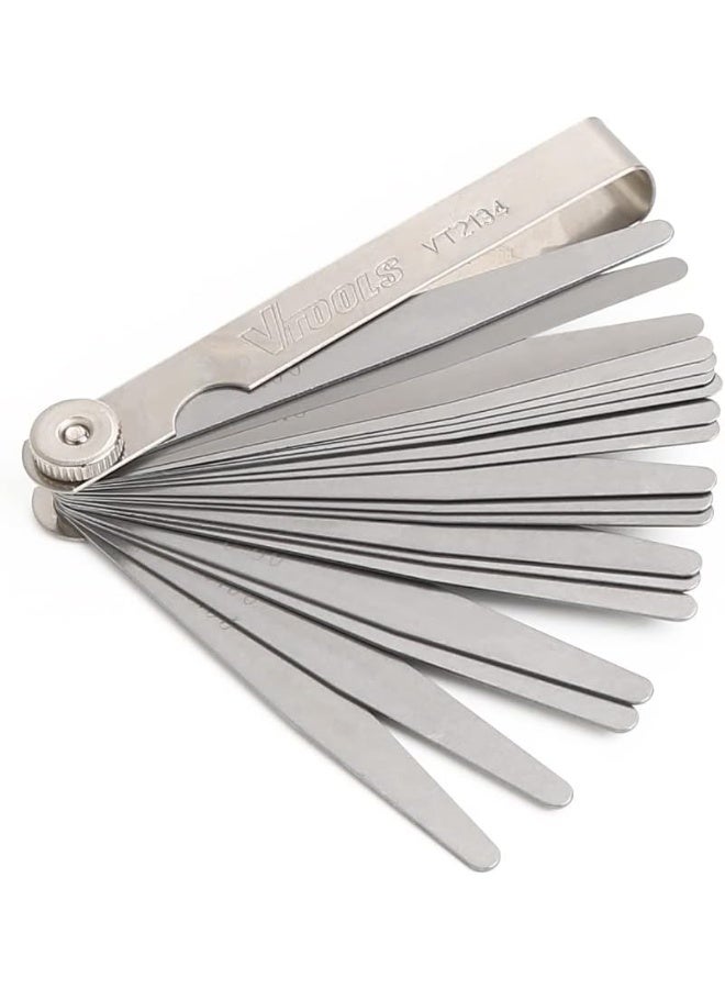 VTOOLS 20 قطعة مقياس شعري من الفولاذ المقاوم للصدأ (0.05-1.00 مم) أداة قياس الفجوات مزدوجة العلامات المترية والإمبراطورية، مجموعة أدوات قياس الفجوات مزدوجة العلامات للإصلاح - Image 2